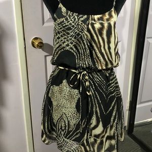 Poetry Animal Print elastic waist chiffon dress. M